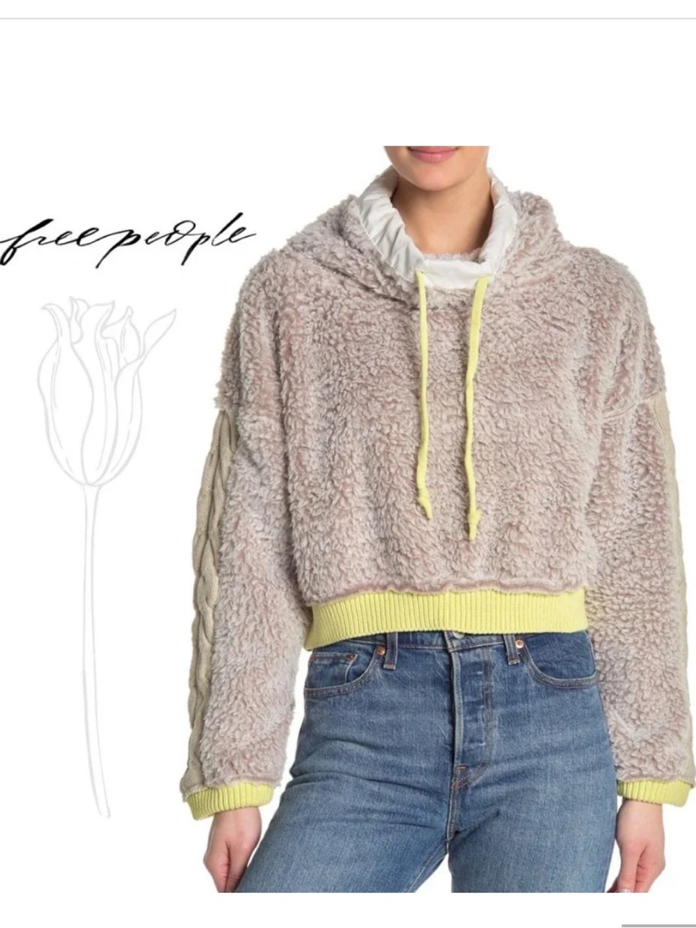 Free People Sherpa Pullover Sweater with Yellow Trim